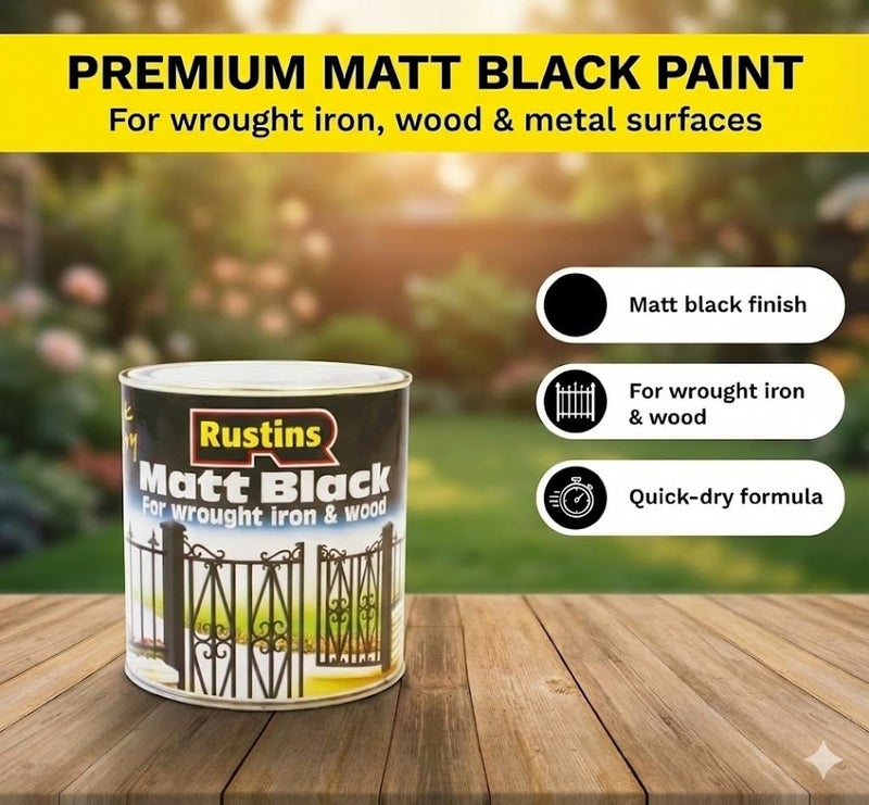Rustins Quick Drying Matt Black Paint 250ml -Easy DIY Application for a Professional Finish in Minutes, Ideal for Interior & Exterior Surfaces - Image 3